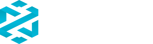 a blue and white logo on a white background